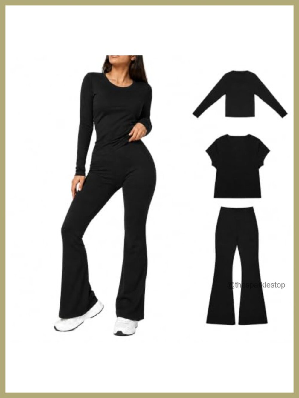 3 Piece Matching Lounge Set with 2 Tops & Flare Pants